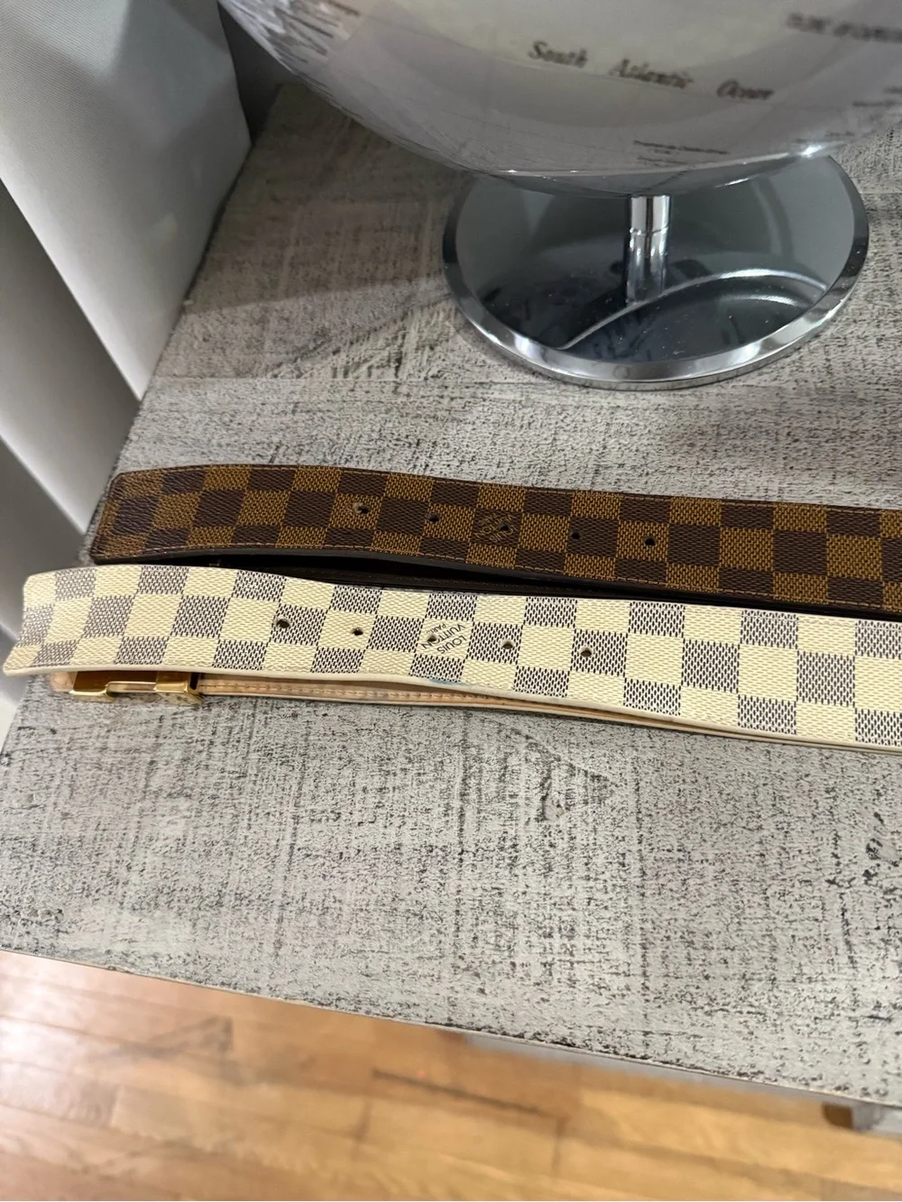 Louis Vuitton Damier Canvas Reversible Belts - Cream & Brown 2 belts